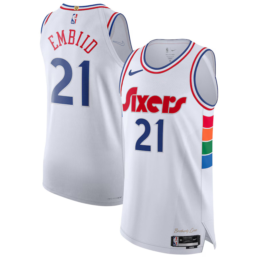 Men Philadelphia 76ers #21 Joel Embiid Nike White City Edition 2024-25 Authentic Player NBA Jersey